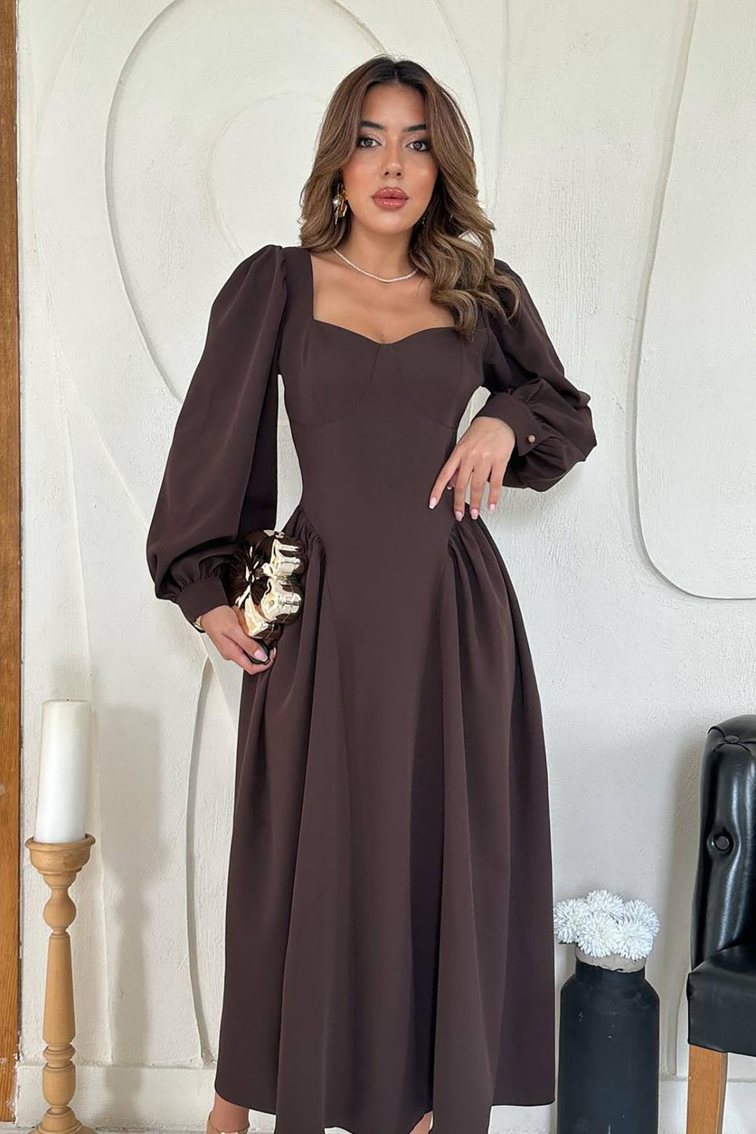 ELS Wholesale Brown Dress with Chest Cups and Ruched Sides - Southampton