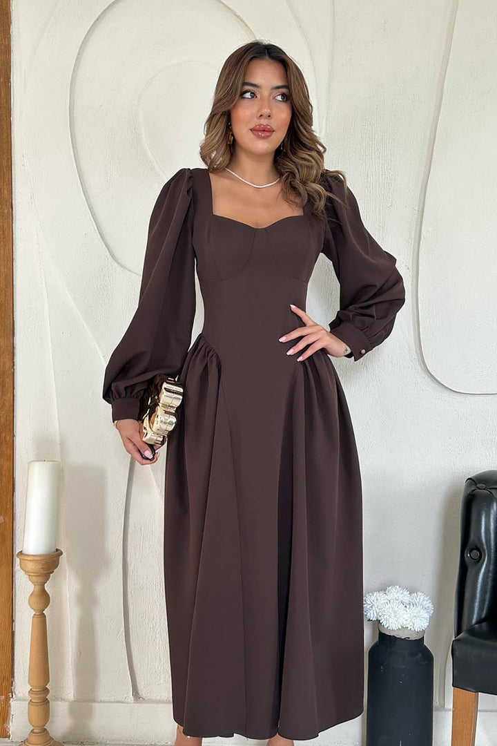 ELS Wholesale Brown Dress with Chest Cups and Ruched Sides - Southampton