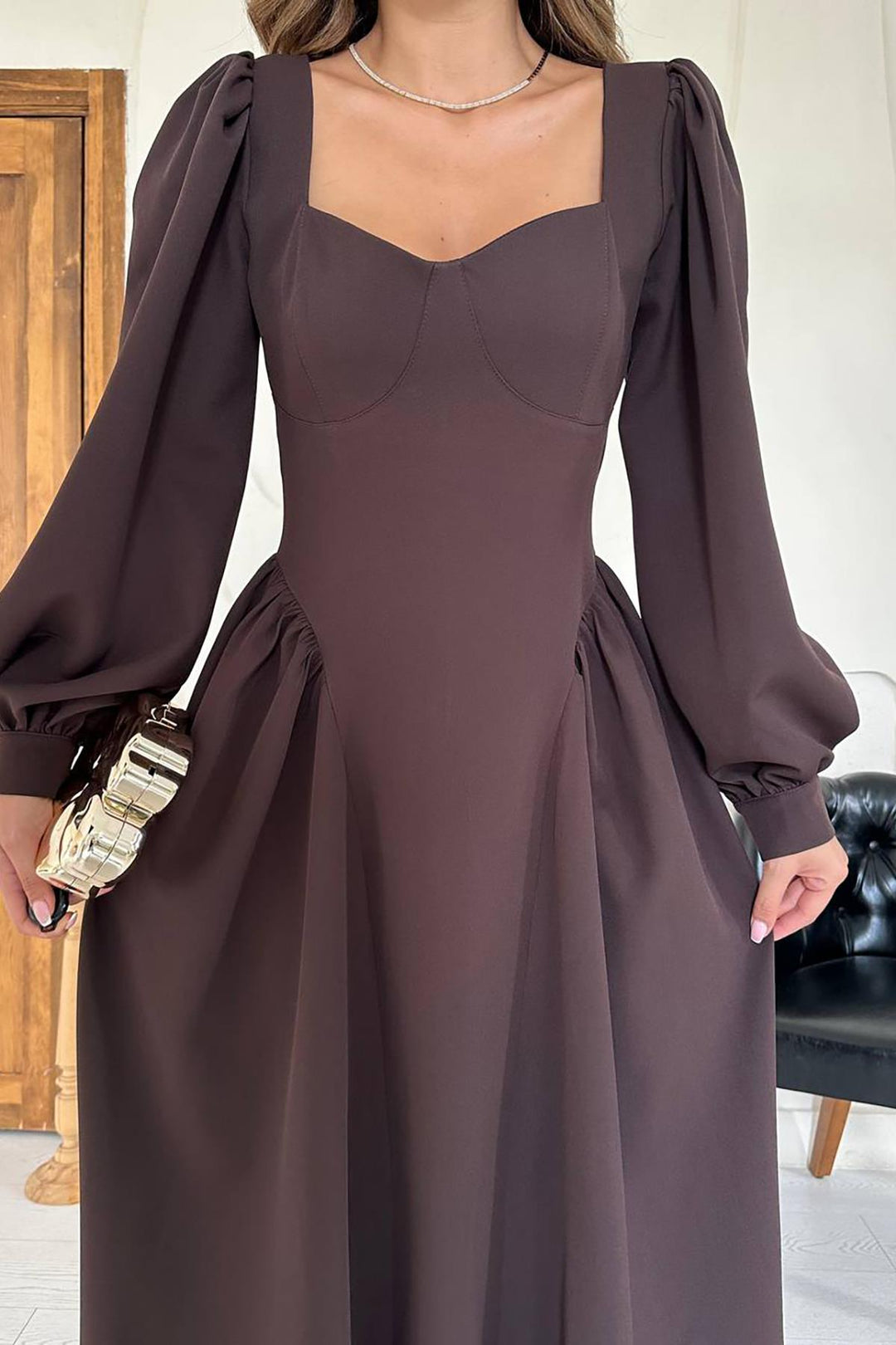 ELS Wholesale Brown Dress with Chest Cups and Ruched Sides - Southampton