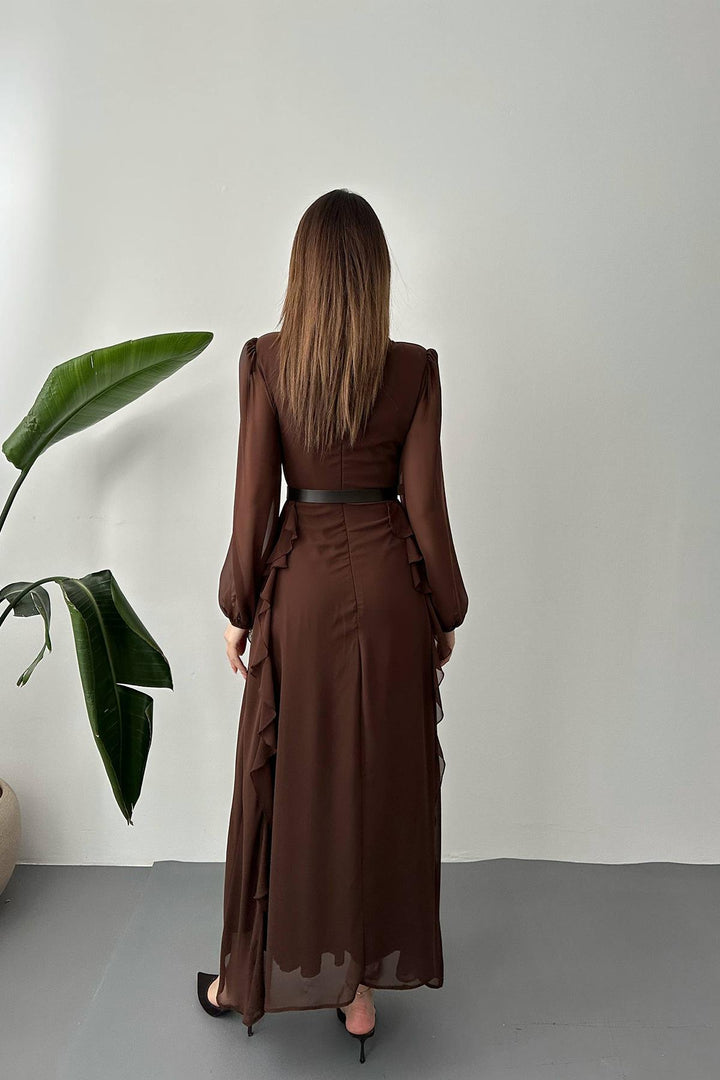 ELS Wholesale Brown Belted Chiffon Dress - Toluca