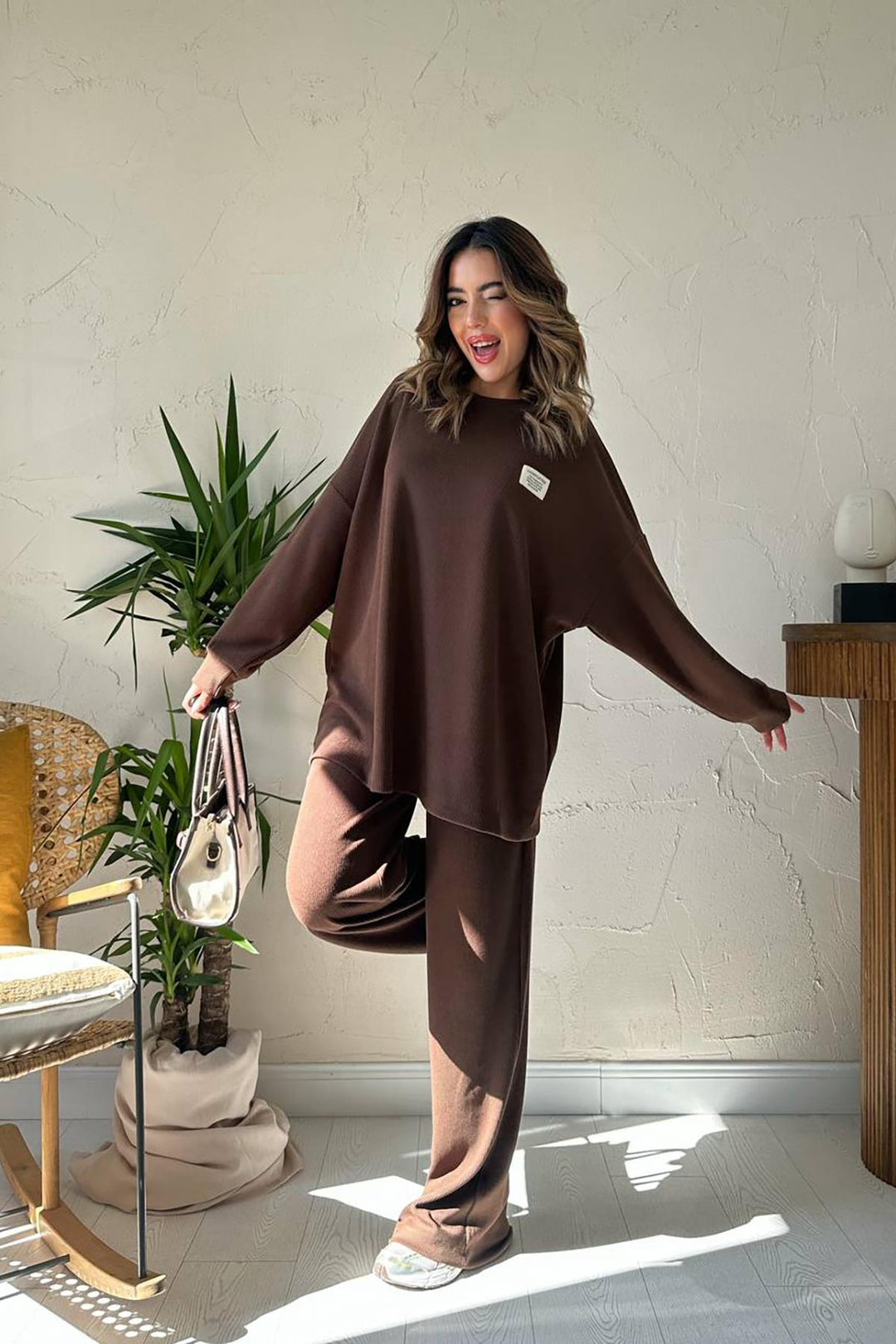 ELS Toptan Kahverengi Klasik Fitilli Kazak Ve Pantolon Takım - Neumünster