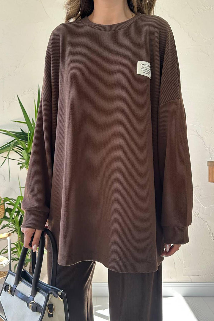 ELS Toptan Kahverengi Klasik Fitilli Kazak Ve Pantolon Takım - Neumünster