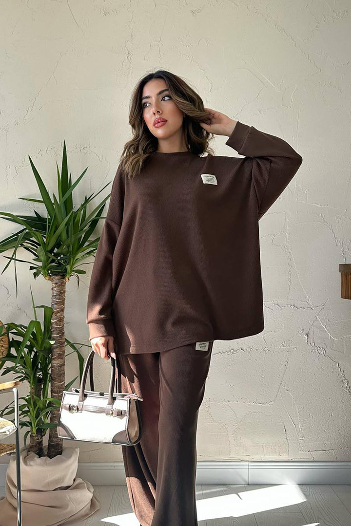 ELS Toptan Kahverengi Klasik Fitilli Kazak Ve Pantolon Takım - Neumünster