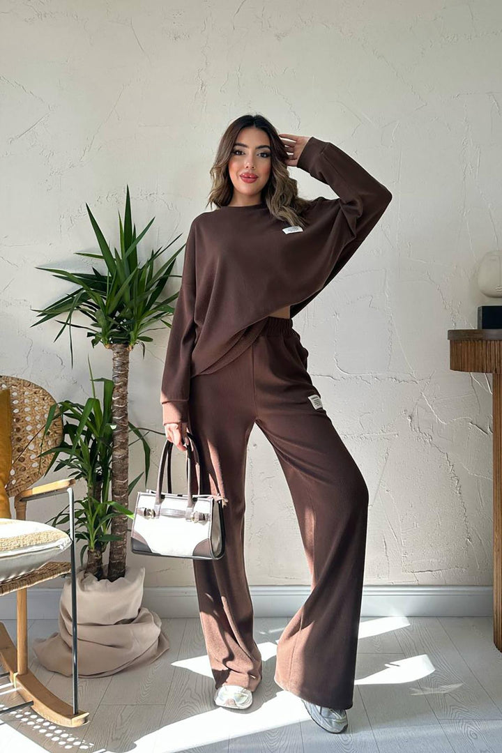 ELS Toptan Kahverengi Klasik Fitilli Kazak Ve Pantolon Takım - Neumünster