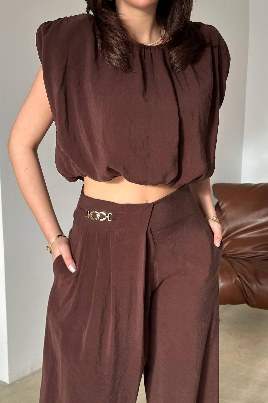 ELS Wholesale Brown Modal Blouse and Pants Set - Steinfurt