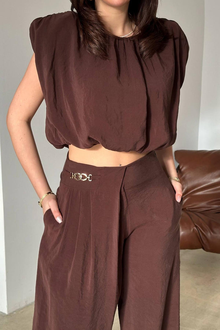 ELS Wholesale Brown Modal Blouse and Pants Set - Steinfurt