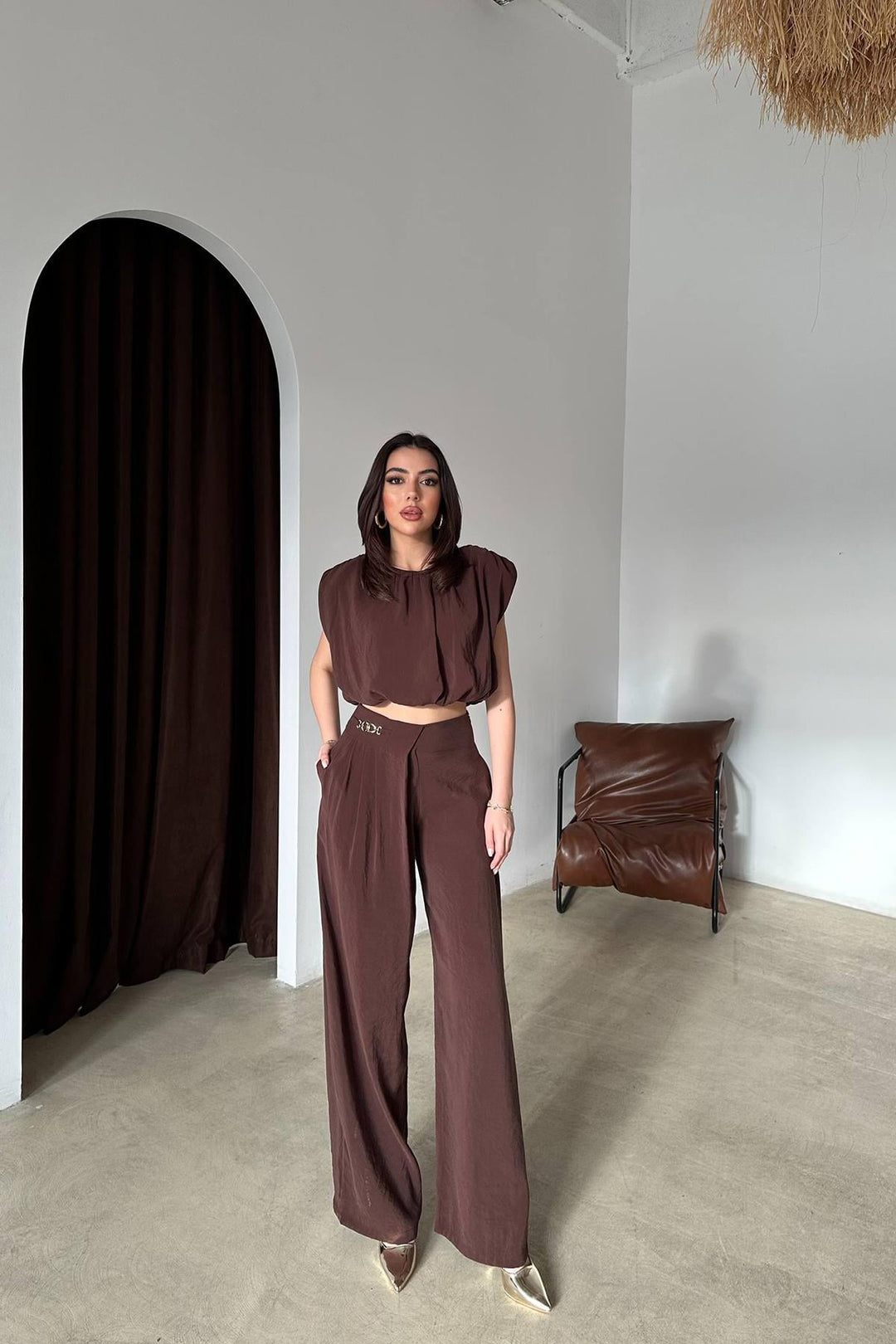 ELS Wholesale Brown Modal Blouse and Pants Set - Steinfurt