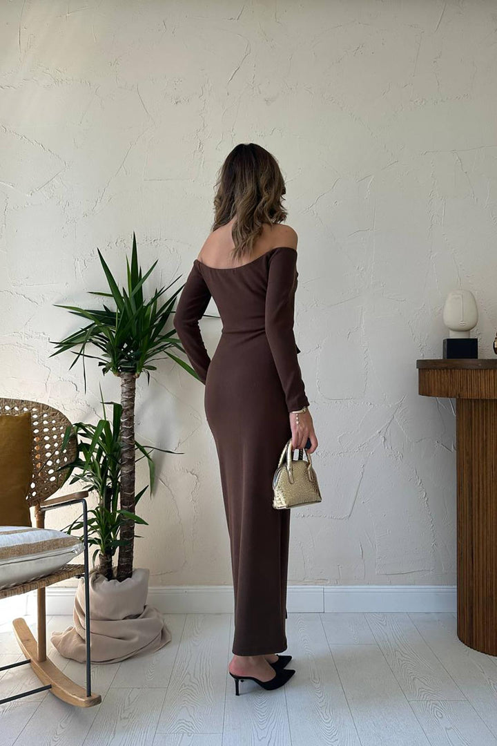 ELS Wholesale Brown Knit Gold Button Dress - Turlock