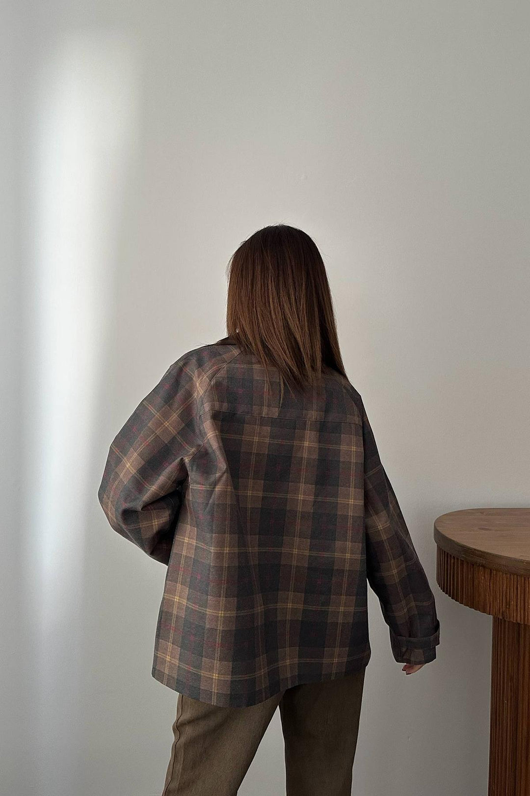 ELS Wholesale Brown Collar Garnished Plaid Jacket - Rye