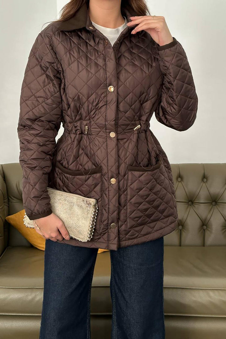 ELS Toptan Kahverengi Yakası Süet Kapitone Ceket - Elgin