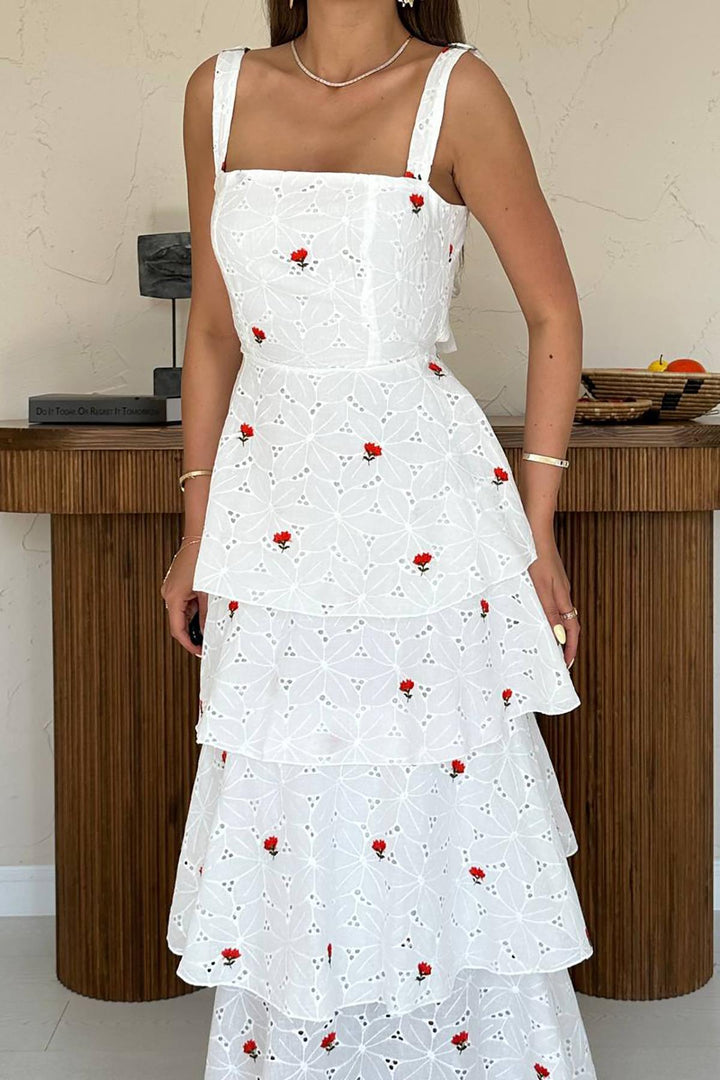 ELS Toptan Kırmızı Kat Kat Arkası Bağlamalı Elbise - Suhl