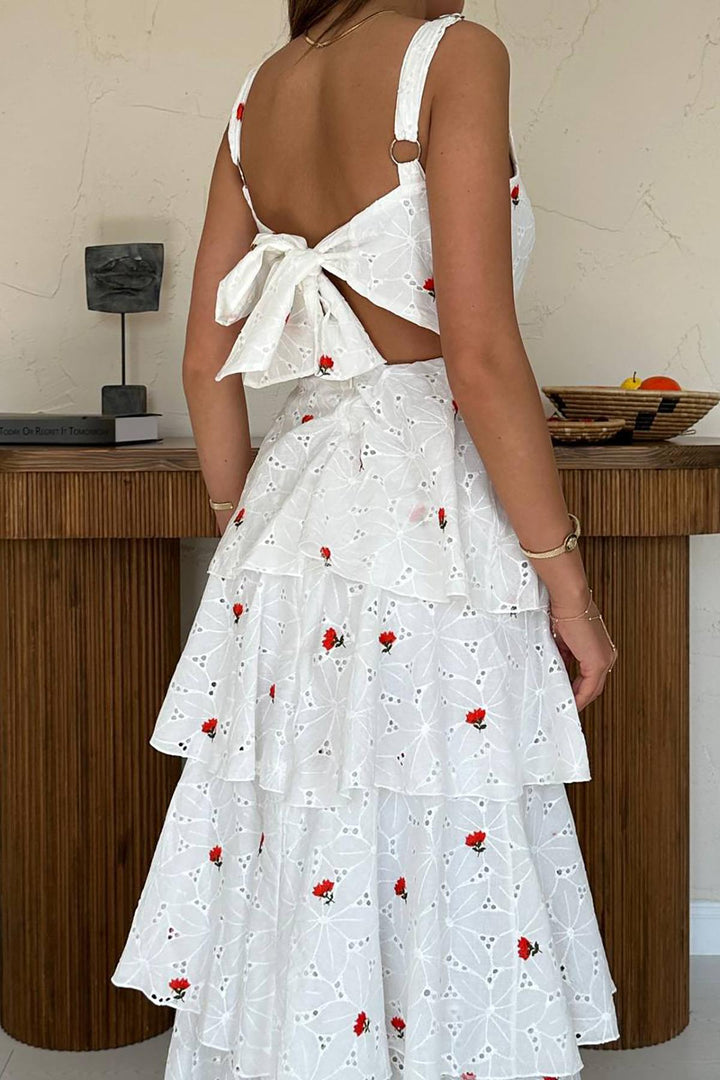 ELS Toptan Kırmızı Kat Kat Arkası Bağlamalı Elbise - Suhl