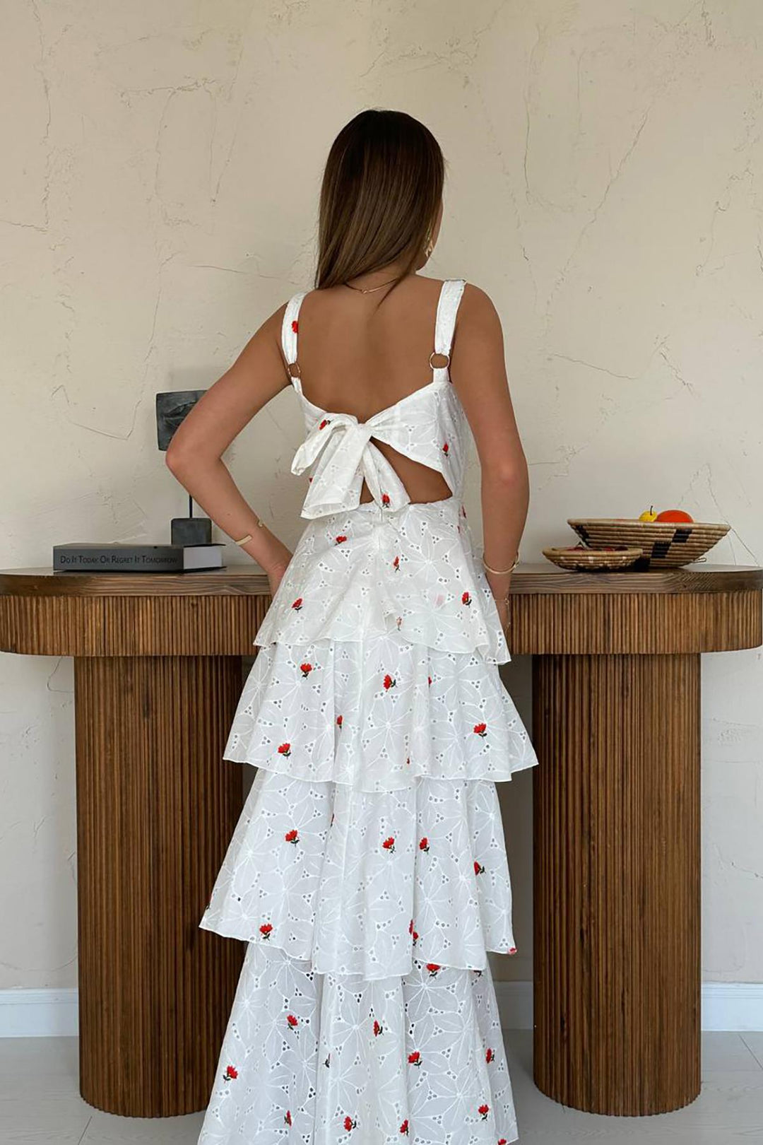 ELS Toptan Kırmızı Kat Kat Arkası Bağlamalı Elbise - Suhl