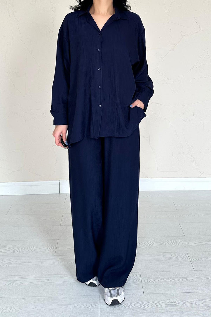 ELS Wholesale Navy Alice Shirt and Wide Leg Pants Suit - Chaves