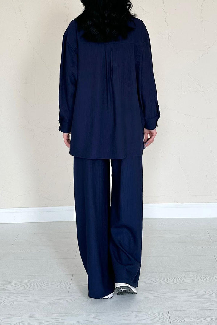 ELS Wholesale Navy Alice Shirt and Wide Leg Pants Suit - Chaves