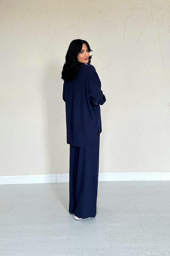 ELS Wholesale Navy Alice Shirt and Wide Leg Pants Suit - Chaves