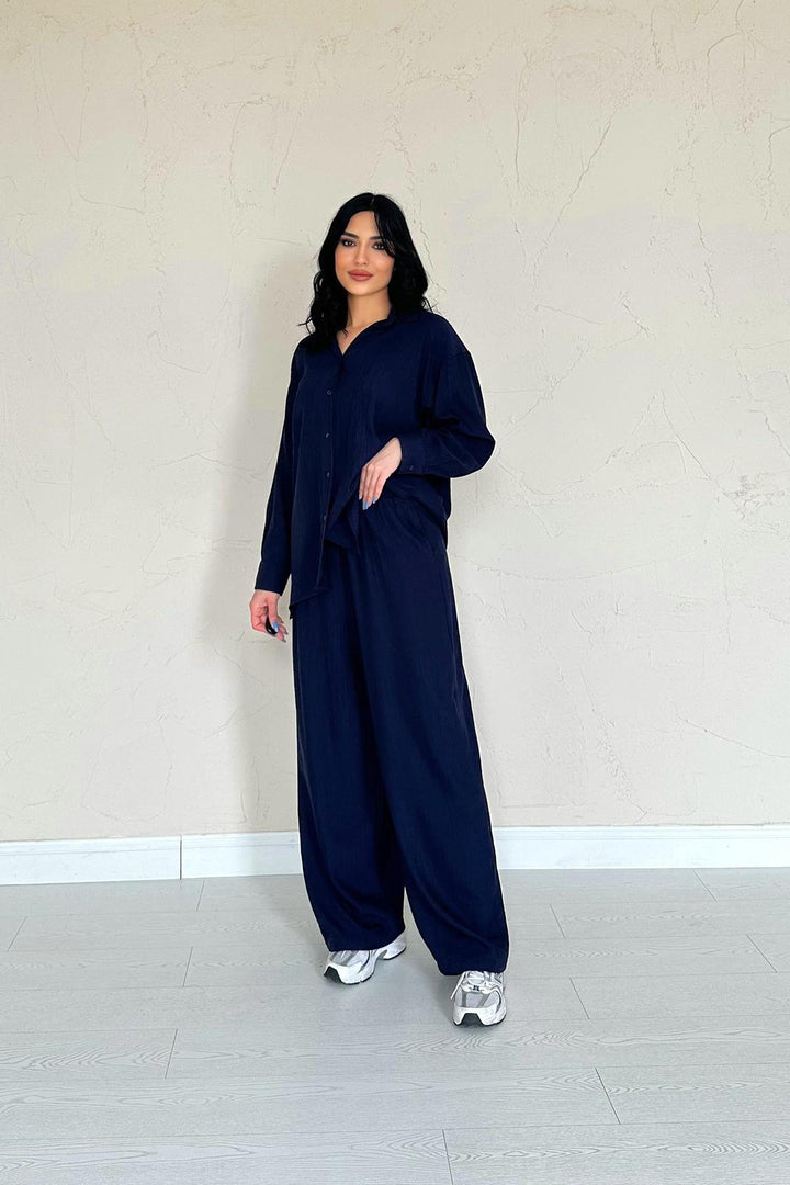 ELS Wholesale Navy Alice Shirt and Wide Leg Pants Suit - Chaves