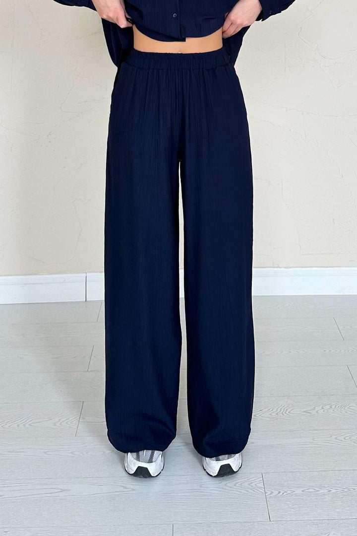 ELS Wholesale Navy Alice Shirt and Wide Leg Pants Suit - Chaves