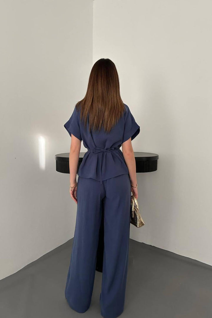 ELS Wholesale Navy Blue Button Detailed Two-Piece Modal Suit - Badalona