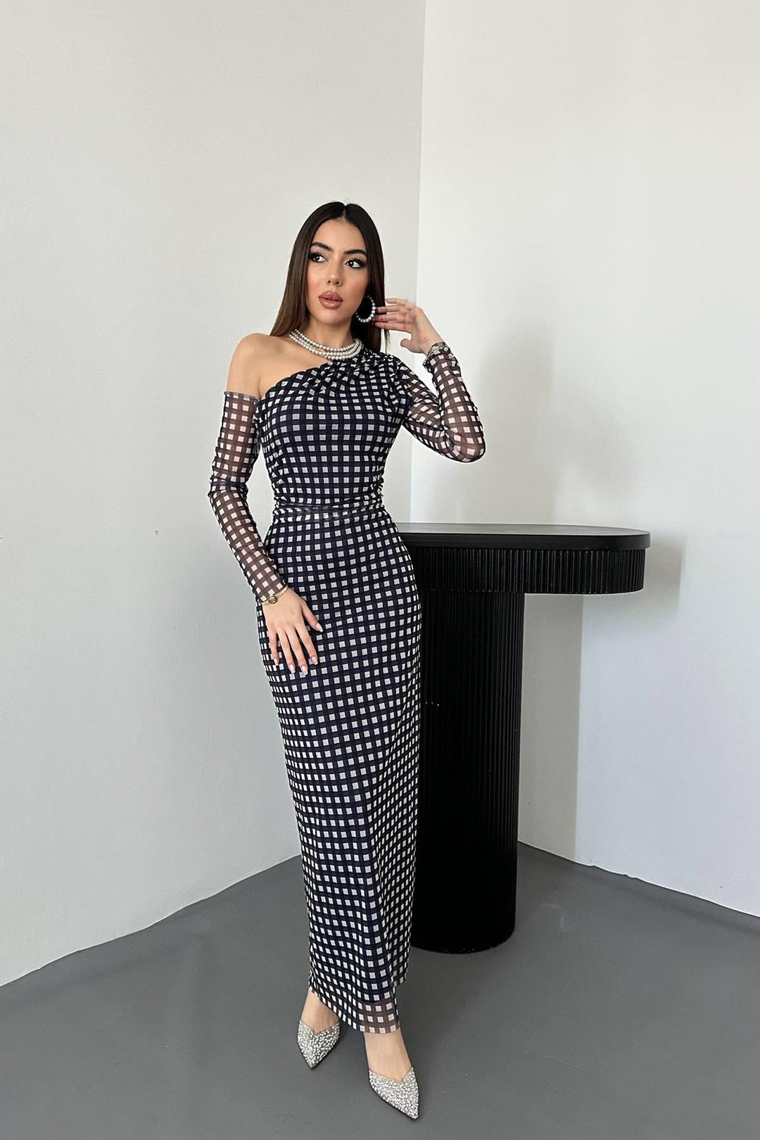 ELS Wholesale Navy Plaid Pattern Tulle Dress - Castellammare di Stabia