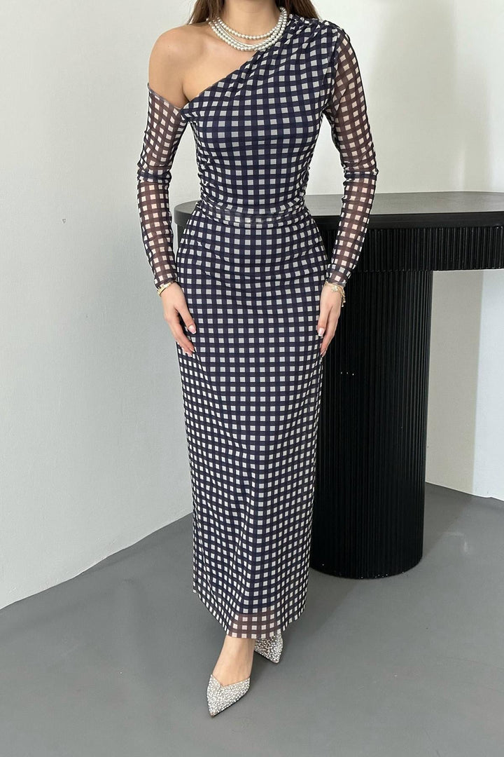 ELS Wholesale Navy Plaid Pattern Tulle Dress - Castellammare di Stabia