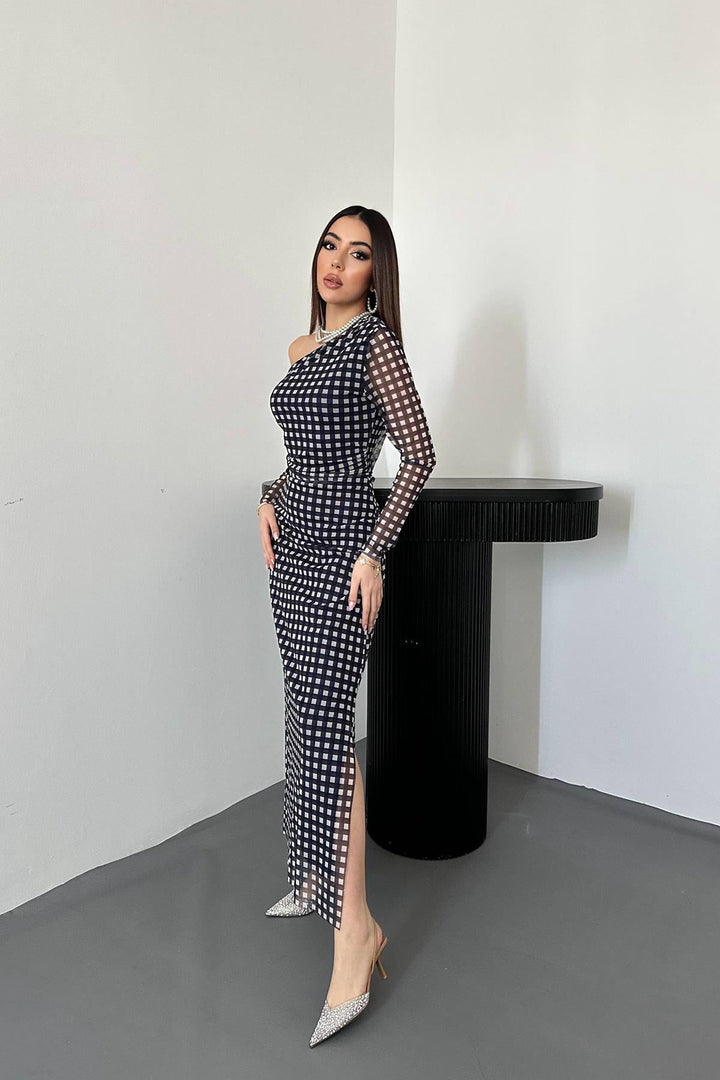 ELS Wholesale Navy Plaid Pattern Tulle Dress - Castellammare di Stabia