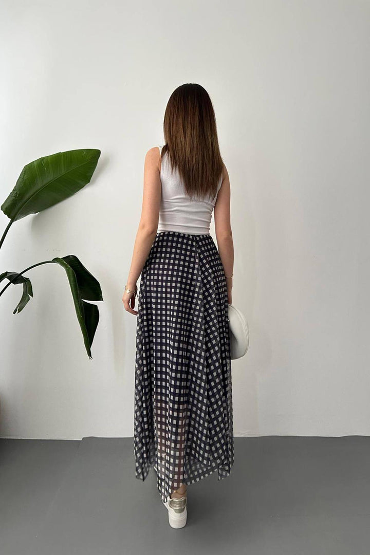 ELS Wholesale Navy Plaid Pattern Tulle Skirt - The Acreage