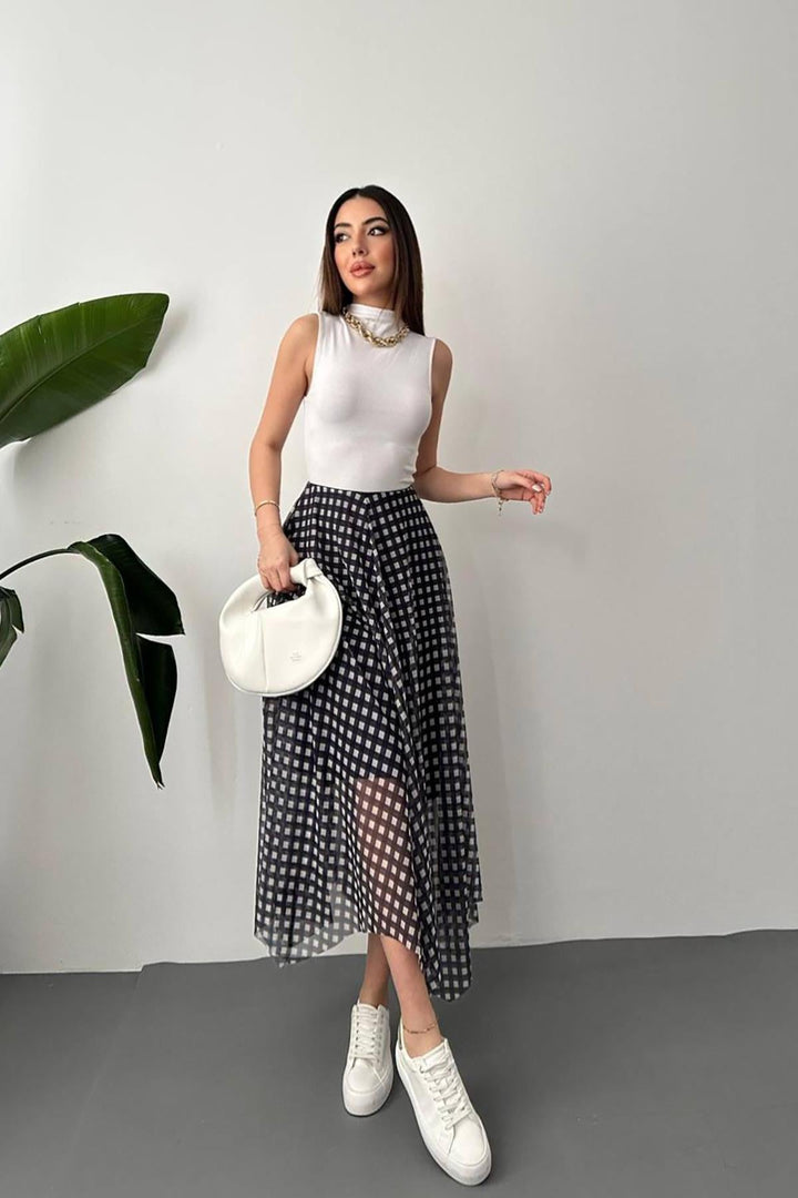 ELS Wholesale Navy Plaid Pattern Tulle Skirt - The Acreage