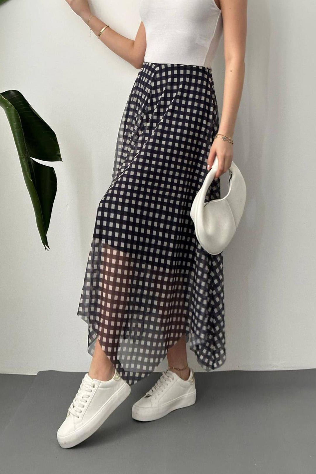 ELS Wholesale Navy Plaid Pattern Tulle Skirt - The Acreage