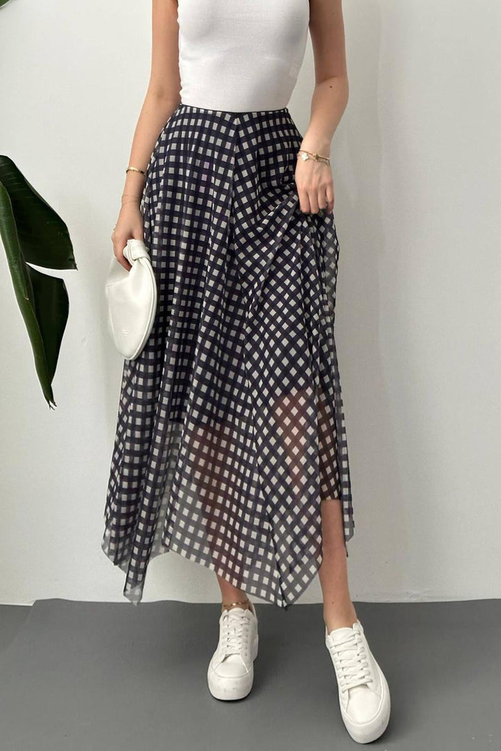 ELS Wholesale Navy Plaid Pattern Tulle Skirt - The Acreage