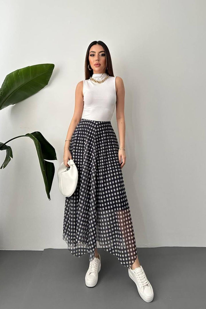 ELS Wholesale Navy Plaid Pattern Tulle Skirt - The Acreage