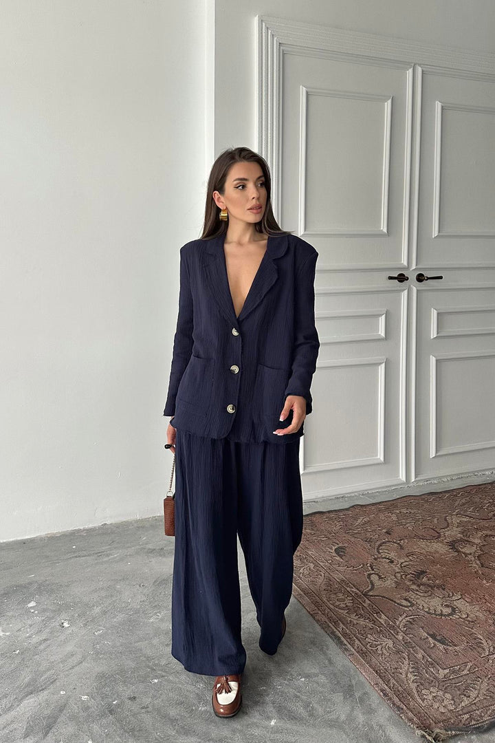 ELS Wholesale Navy Blue Oversize Muslin Set - Glendale