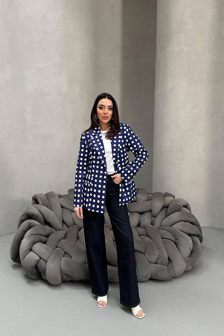 ELS Toptan Lacivert Puantiyeli Blazer Ceket - Dragash