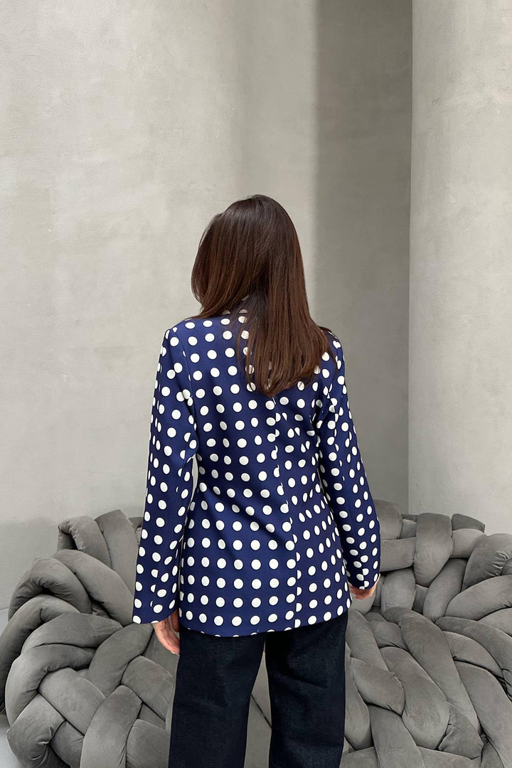 ELS Toptan Lacivert Puantiyeli Blazer Ceket - Dragash