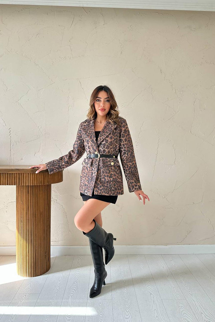ELS Toptan Leopar Gold Kemerli Leopar Ceket .. - Adelaide