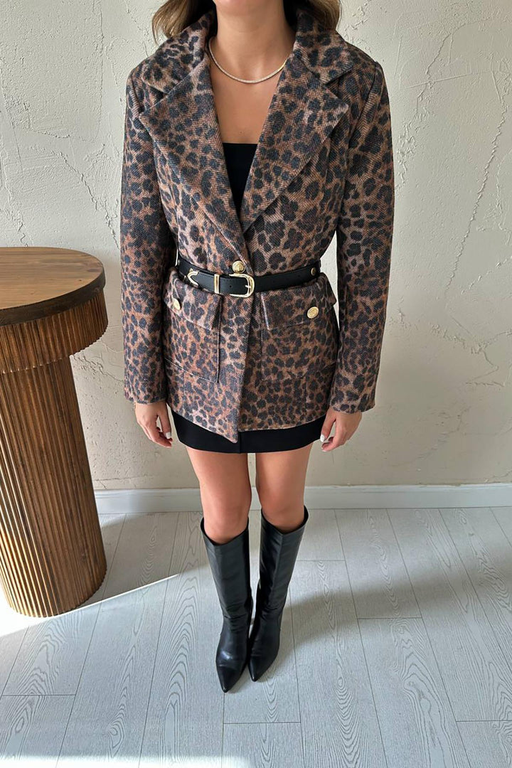 ELS Toptan Leopar Gold Kemerli Leopar Ceket .. - Adelaide