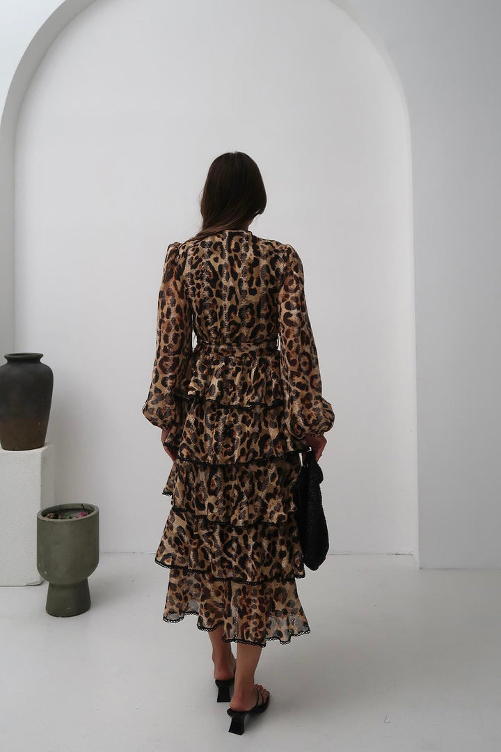 ELS Wholesale Leopard Ruffle Striped Long Dress - Birmingham