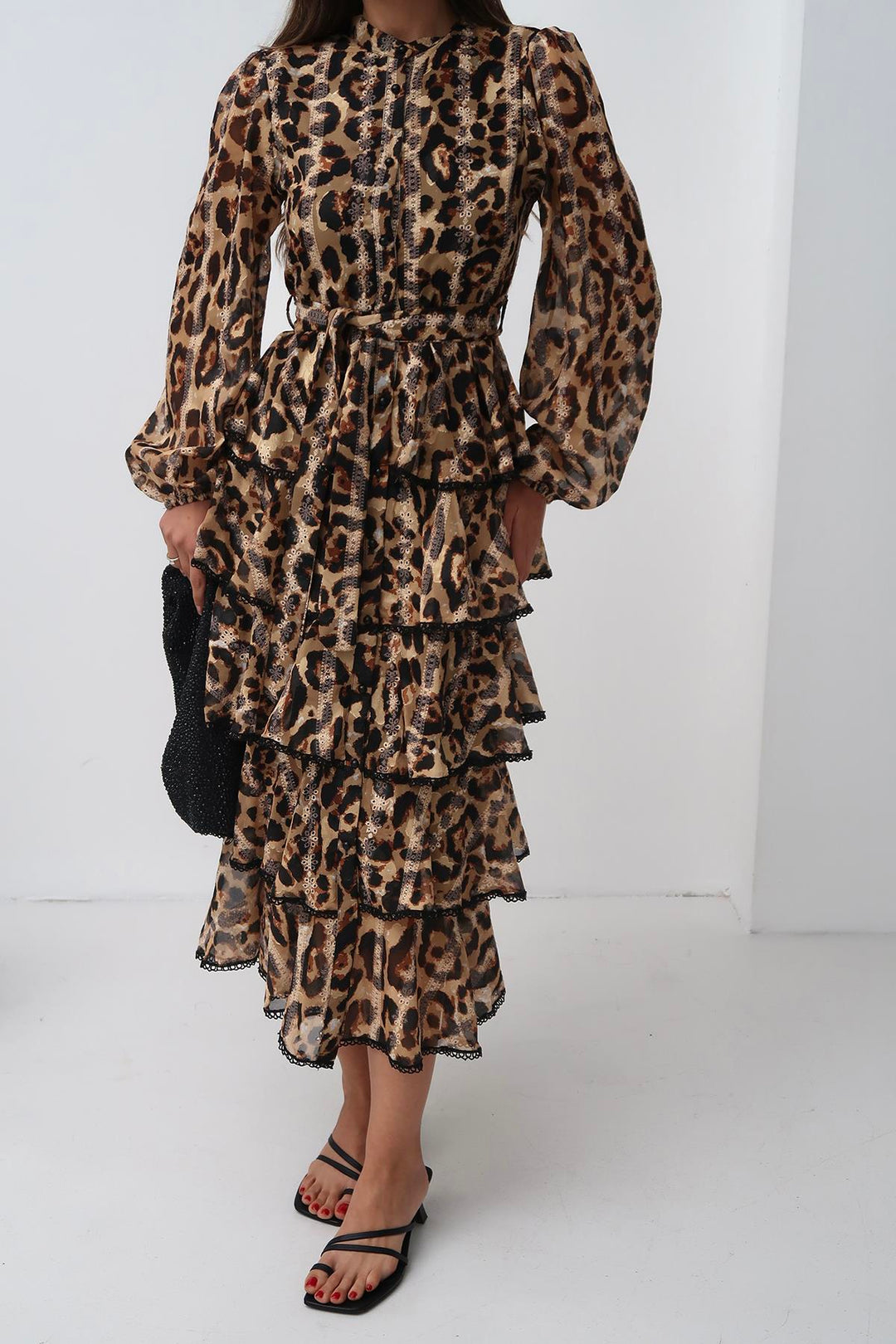 ELS Wholesale Leopard Ruffle Striped Long Dress - Birmingham