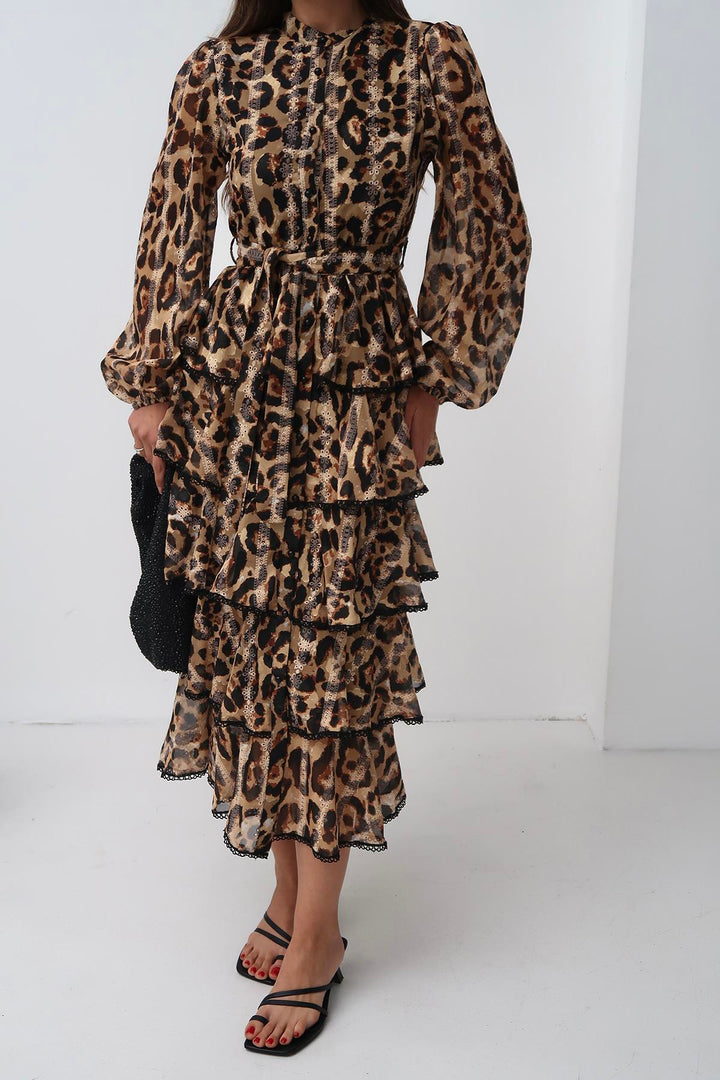ELS Wholesale Leopard Ruffle Striped Long Dress - Birmingham