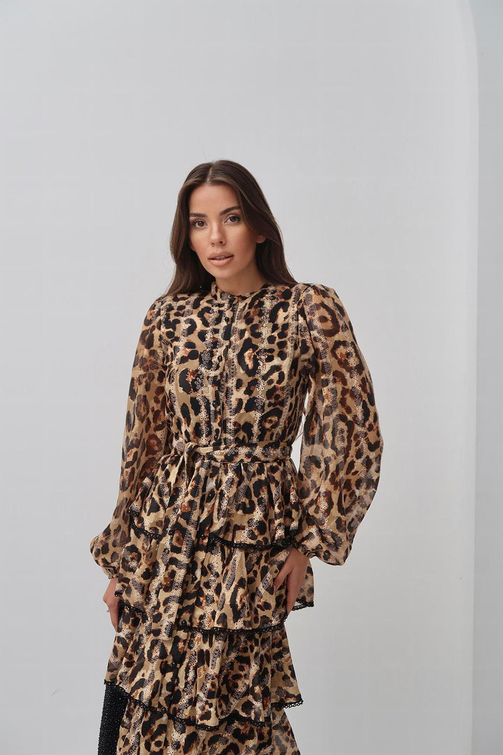 ELS Wholesale Leopard Ruffle Striped Long Dress - Birmingham