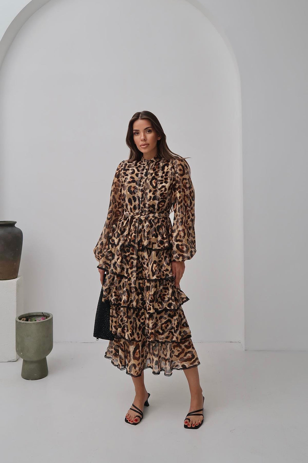 ELS Wholesale Leopard Ruffle Striped Long Dress - Birmingham