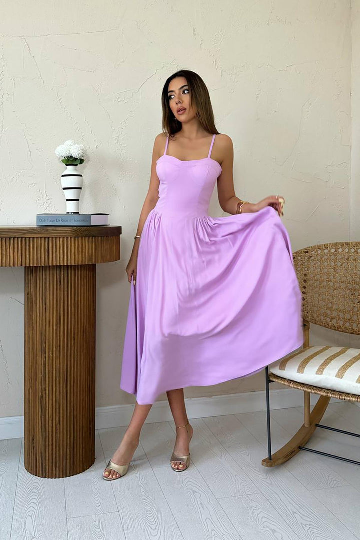 ELS Wholesale Lilac Dress with Bust Cup and Long Ruffle - Forlì