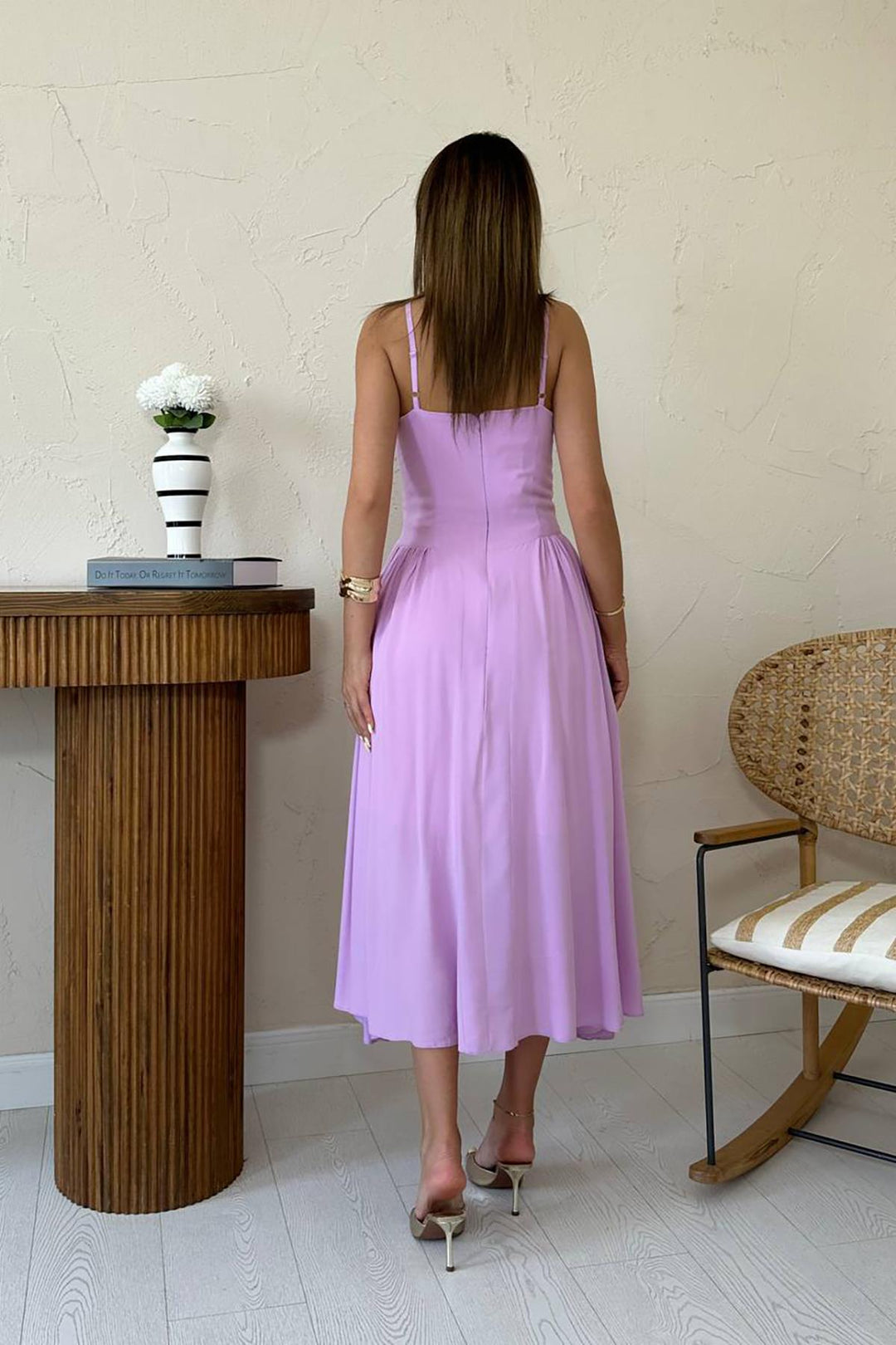 ELS Wholesale Lilac Dress with Bust Cup and Long Ruffle - Forlì