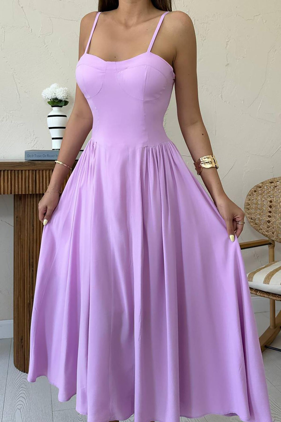 ELS Wholesale Lilac Dress with Bust Cup and Long Ruffle - Forlì