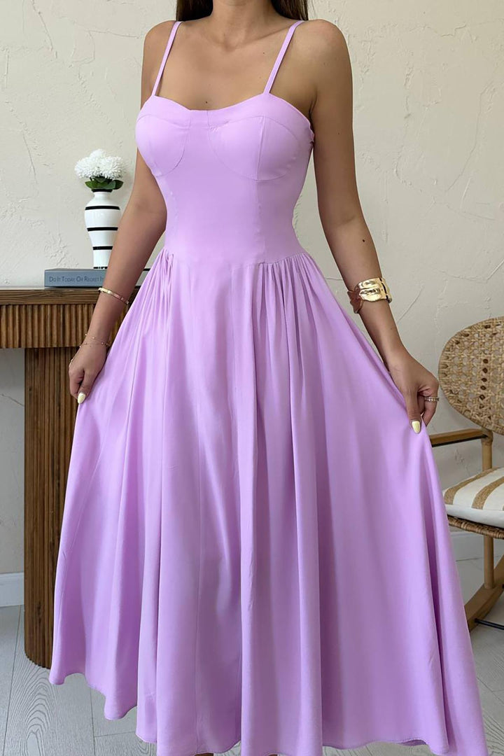 ELS Wholesale Lilac Dress with Bust Cup and Long Ruffle - Forlì