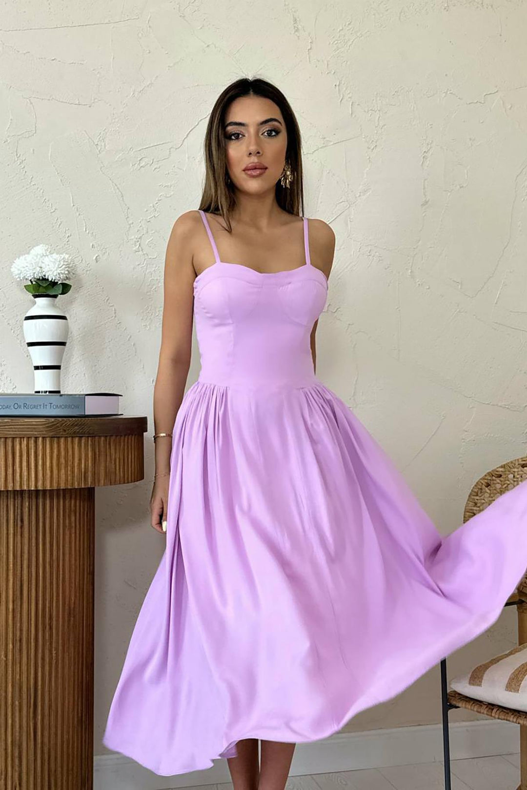 ELS Wholesale Lilac Dress with Bust Cup and Long Ruffle - Forlì