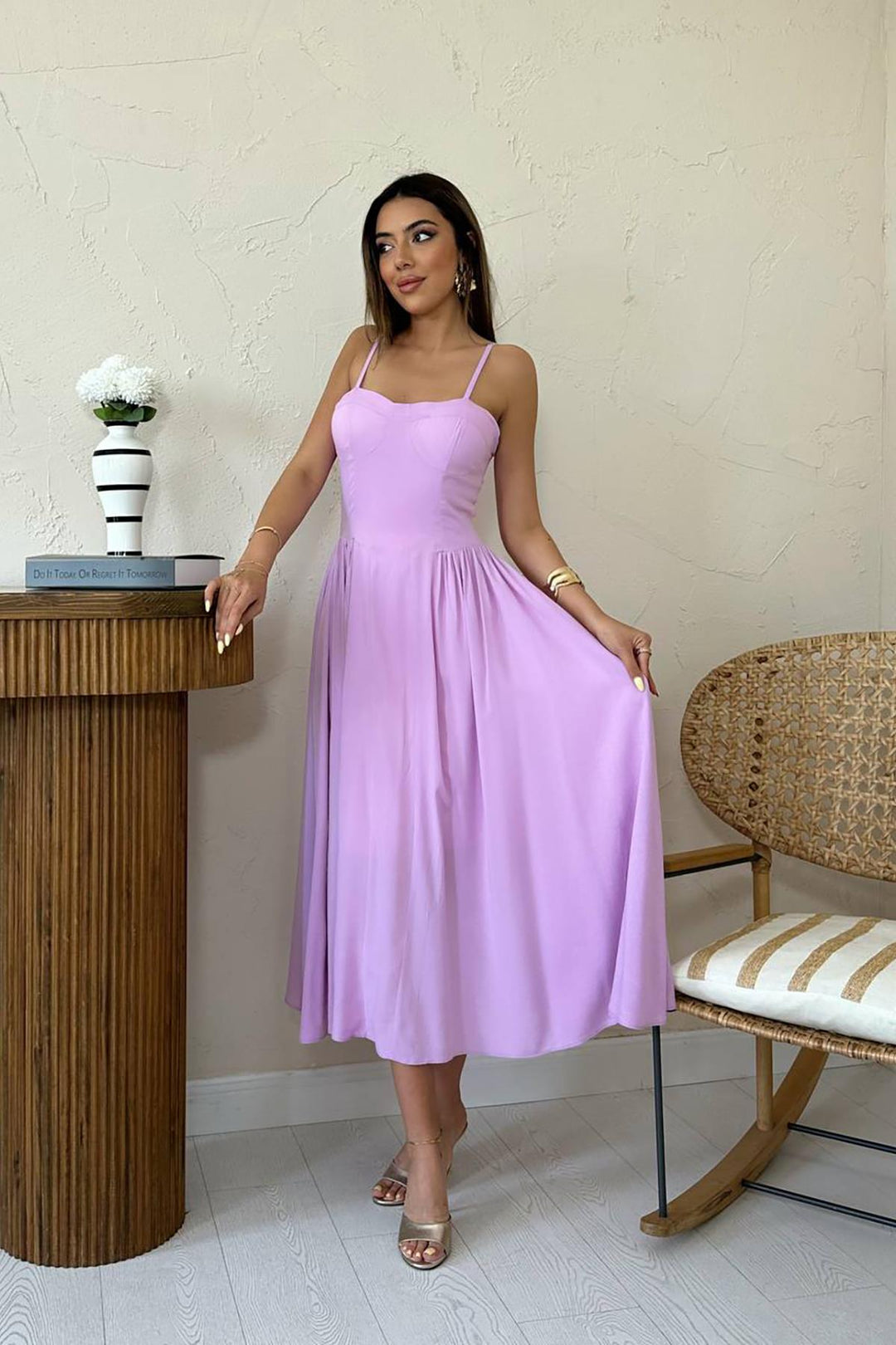 ELS Wholesale Lilac Dress with Bust Cup and Long Ruffle - Forlì