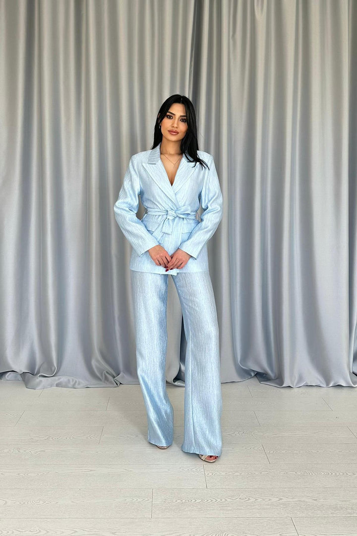 ELS Wholesale Blue Belted Jacket and Pants Bright Suit - Neuilly-sur-Marne