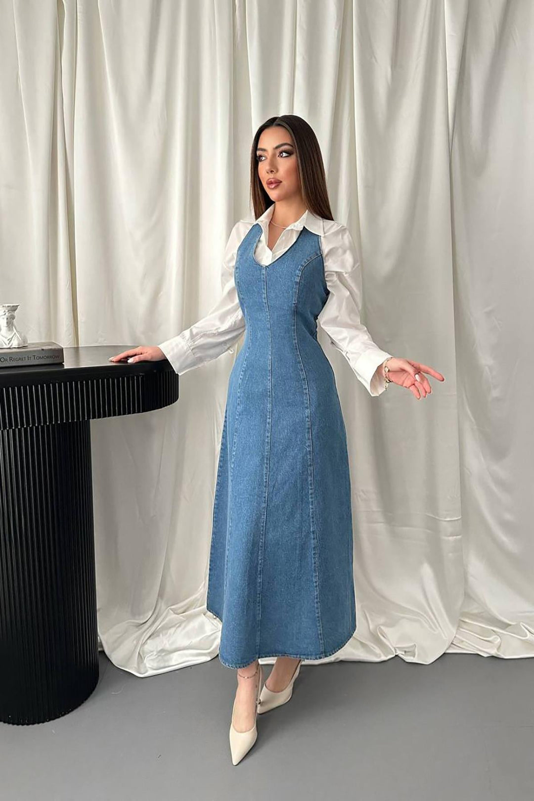 ELS Wholesale Blue Tie-Waist Denim Dress - Barsinghausen