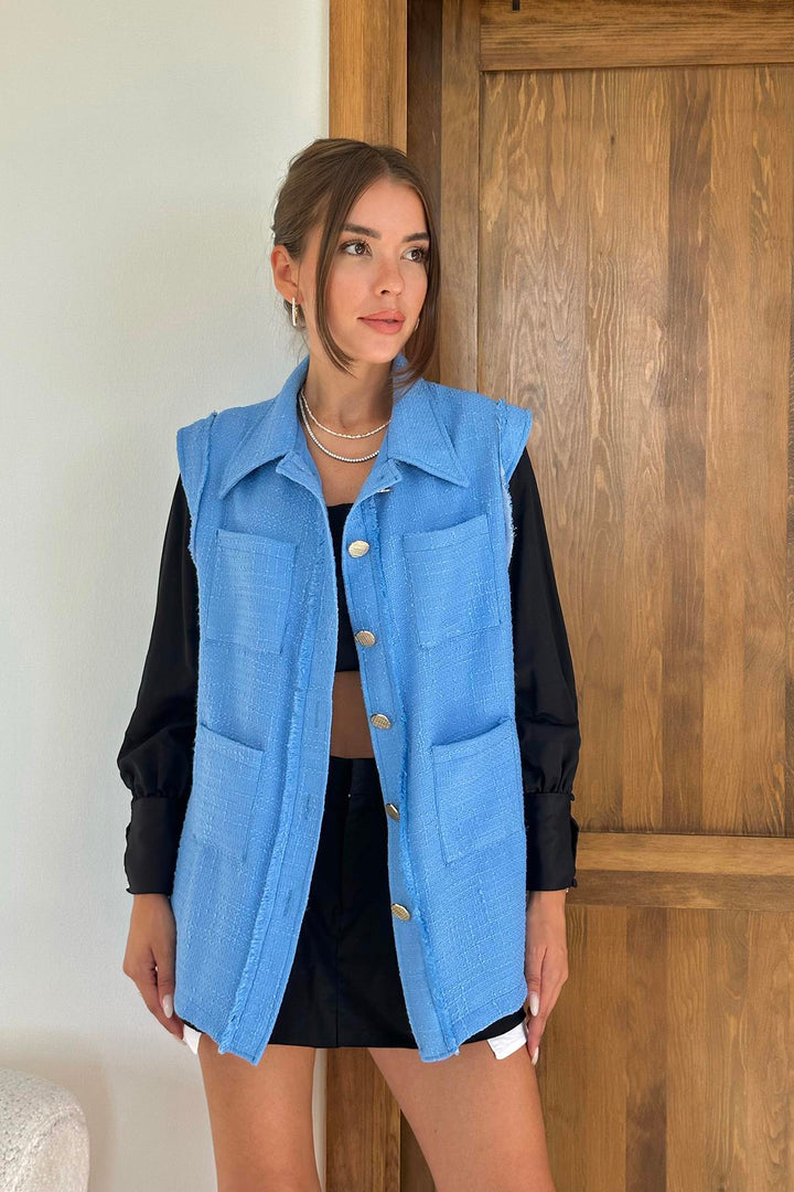 ELS Wholesale Blue Pocketed and Buttoned Vest - Herzogenrath